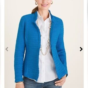 Chico’s blue womens Structured Textured Cardigan 0 regular size 4